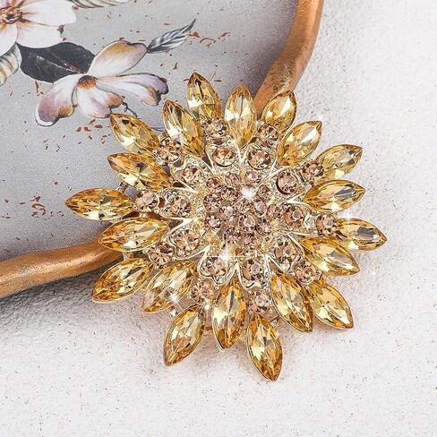 Rhinestone Crystal Flower Brooch Pin Gold Crystal Sunflower Brooch Pin for Women Sparkling Large Sunflower Brooches Vintage Floral Lapel Pins Elegant Dress Hat Decoration Wedding Bridal Dress Jewelry in Saudi Arabia