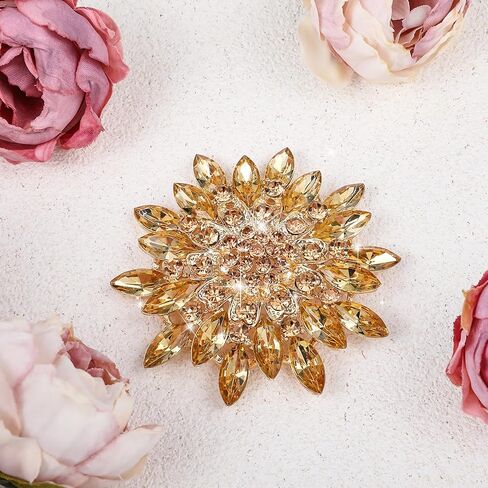 Rhinestone Crystal Flower Brooch Pin Gold Crystal Sunflower Brooch Pin for Women Sparkling Large Sunflower Brooches Vintage Floral Lapel Pins Elegant Dress Hat Decoration Wedding Bridal Dress Jewelry in Saudi Arabia