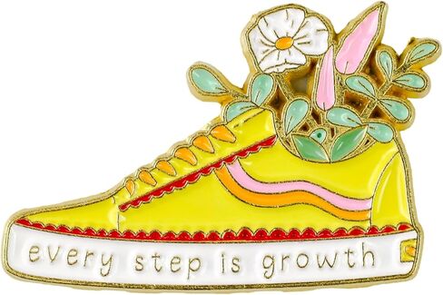 Every Step Is Growth Floral Sneaker Pin Brooch, Uplifting Message Enamel Pin, Motivational Gift For Teen Girl Women, Growth Mindset Brooches, Positive Vibes Lapel Badge, Inspirational Accessories in Saudi Arabia