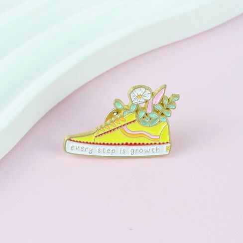 Every Step Is Growth Floral Sneaker Pin Brooch, Uplifting Message Enamel Pin, Motivational Gift For Teen Girl Women, Growth Mindset Brooches, Positive Vibes Lapel Badge, Inspirational Accessories in Saudi Arabia