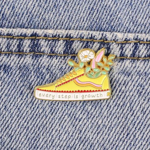 Every Step Is Growth Floral Sneaker Pin Brooch, Uplifting Message Enamel Pin, Motivational Gift For Teen Girl Women, Growth Mindset Brooches, Positive Vibes Lapel Badge, Inspirational Accessories in Saudi Arabia