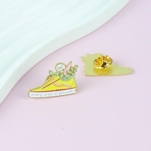 Every Step Is Growth Floral Sneaker Pin Brooch, Uplifting Message Enamel Pin, Motivational Gift For Teen Girl Women, Growth Mindset Brooches, Positive Vibes Lapel Badge, Inspirational Accessories in Saudi Arabia
