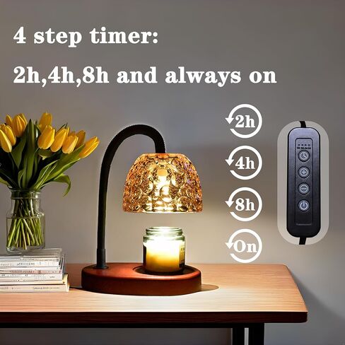 مصباح تسخين الشموع من ArbaroClara قابل للتعديل مع مؤقت وخافت، ضوء شمع كهربائي يذوب بالحرارة عديم اللهب، نمط مزرعة عتيق، قاعدة خشبية، ظل زجاجي بلون رمادي دخاني، مع لمبتين in Kuwait