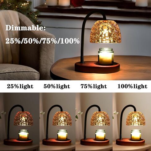 مصباح تسخين الشموع من ArbaroClara قابل للتعديل مع مؤقت وخافت، ضوء شمع كهربائي يذوب بالحرارة عديم اللهب، نمط مزرعة عتيق، قاعدة خشبية، ظل زجاجي بلون رمادي دخاني، مع لمبتين in Kuwait