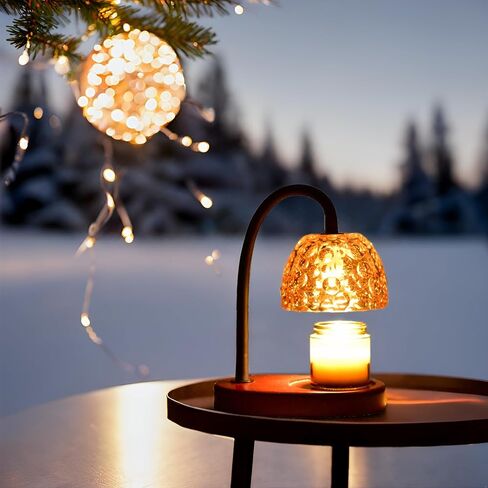 مصباح تسخين الشموع من ArbaroClara قابل للتعديل مع مؤقت وخافت، ضوء شمع كهربائي يذوب بالحرارة عديم اللهب، نمط مزرعة عتيق، قاعدة خشبية، ظل زجاجي بلون رمادي دخاني، مع لمبتين in Kuwait