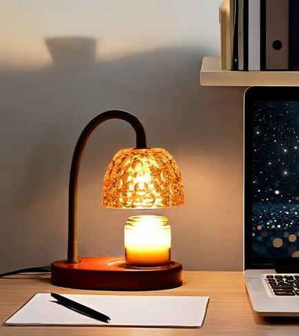 مصباح تسخين الشموع من ArbaroClara قابل للتعديل مع مؤقت وخافت، ضوء شمع كهربائي يذوب بالحرارة عديم اللهب، نمط مزرعة عتيق، قاعدة خشبية، ظل زجاجي بلون رمادي دخاني، مع لمبتين in Kuwait