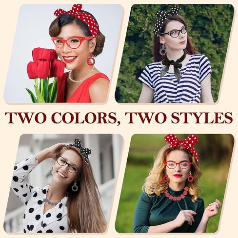 Rockabilly 50s Accessories for Women, 9 Pieces 1950s Costumes for Women with Earrings, Chiffon, Scarf, Cat Eye Glasses, Headband, Necklaces, Gloves, 1950s Outfit for Women for Carnival, Retro in Saudi Arabia