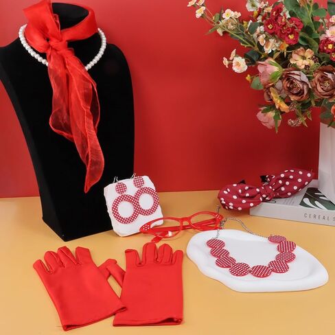 Rockabilly 50s Accessories for Women, 9 Pieces 1950s Costumes for Women with Earrings, Chiffon, Scarf, Cat Eye Glasses, Headband, Necklaces, Gloves, 1950s Outfit for Women for Carnival, Retro in Saudi Arabia