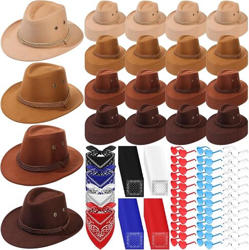 300 Pcs Western Cowboy Hats Costume Accessories Heart Sunglasses Paisley Bandanna Set Cowgirl Hats for Adult Dress Party in Saudi Arabia