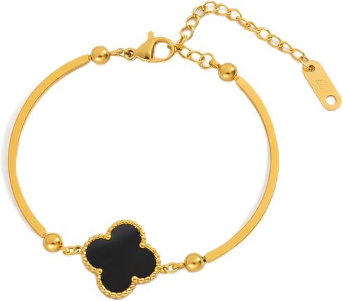 TBAKPU 18K مطلية بالذهب أربع أوراق البرسيم الإسورة للنساء، الفولاذ المقاوم للصدأ محظوظ سحر الكفة الإسورة، هدية مجوهرات أنيقة لعيد ميلاد in Kuwait