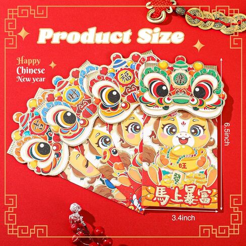 Tinlade 2026 Chinese New Year Red Envelopes Bulk Money Envelopes for Chinese Lunar 2026 Horse Year Lucky Money Hong Bao Packets for Spring Festival Gifts Celebrations in Saudi Arabia