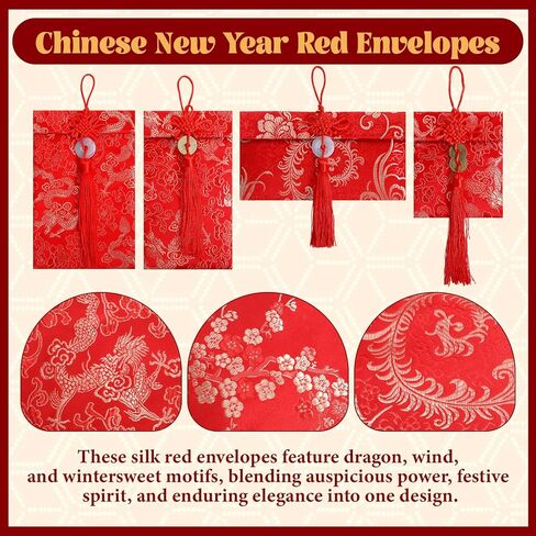 20 Pack Chinese New Year Silk Red Envelopes Brocade Lunar New Year with Chinese Knot, Coins & Jade Charms – 3 Sizes Lucky Envelopes for Spring Festival, Lunar 2026 Hongbao, Gift Giving in Saudi Arabia