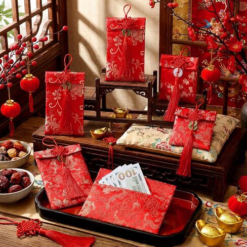 20 Pack Chinese New Year Silk Red Envelopes Brocade Lunar New Year with Chinese Knot, Coins & Jade Charms – 3 Sizes Lucky Envelopes for Spring Festival, Lunar 2026 Hongbao, Gift Giving in Saudi Arabia