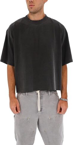 SANCTIONED BLANKS Men's Casual Crop Heavyweight Drop Shoulder Garment Dye T-Shirt Tee Short Sleeve in Kuwait