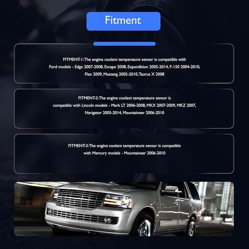 مستشعر درجة حرارة سائل تبريد المحرك HiSport - متوافق مع Ford Edge Escape Expendition F-150 Lincoln Mark LT MKX MKZ Navigator Mercury Mountaineer يستبدل 9L8Z6G004C 3L7Z6G004BA SU8756 in Saudi Arabia