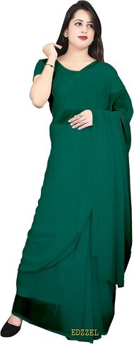 Soild Plain Saree For Women's Stylish Georgette Saree With Unstiched Blouse Piece For Women's in Saudi Arabia