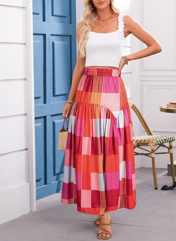 Trendy Women's Colorful Print Maxi Skirt – High Waist A-Line Design for Summer Fun in Saudi Arabia