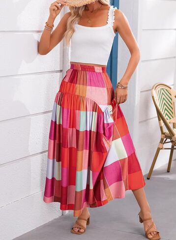 Trendy Women's Colorful Print Maxi Skirt – High Waist A-Line Design for Summer Fun in Saudi Arabia