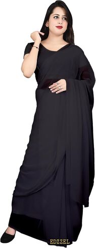 Soild ساري سادة للنساء ساري جورجيت أنيق مع قطعة بلوزة غير مخيطة للنساء in Kuwait