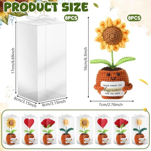 8 Pcs Crochet Sunflowers Bulk Heart Rose Employee Appreciation Gift with 8 Gift Box Positive Handmade Crochet with Card Emotional Encouragement Plant Gifts for Christmas Teacher Staff Women in Kuwait