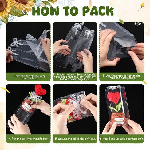 8 Pcs Crochet Sunflowers Bulk Heart Rose Employee Appreciation Gift with 8 Gift Box Positive Handmade Crochet with Card Emotional Encouragement Plant Gifts for Christmas Teacher Staff Women in Kuwait