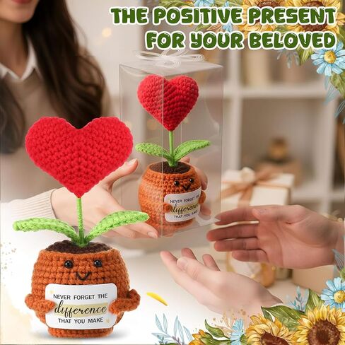 8 Pcs Crochet Sunflowers Bulk Heart Rose Employee Appreciation Gift with 8 Gift Box Positive Handmade Crochet with Card Emotional Encouragement Plant Gifts for Christmas Teacher Staff Women in Kuwait