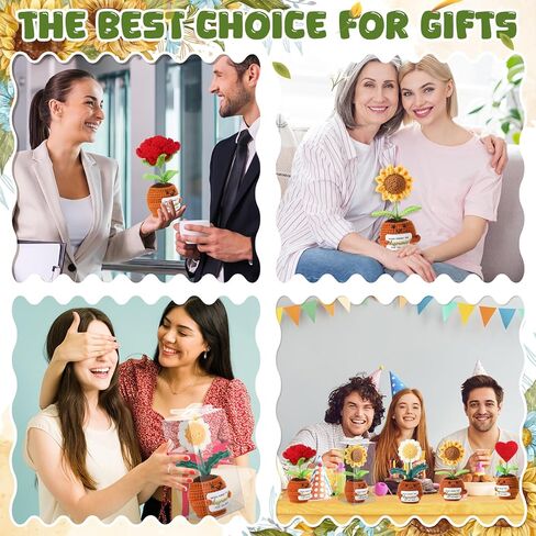 8 Pcs Crochet Sunflowers Bulk Heart Rose Employee Appreciation Gift with 8 Gift Box Positive Handmade Crochet with Card Emotional Encouragement Plant Gifts for Christmas Teacher Staff Women in Kuwait