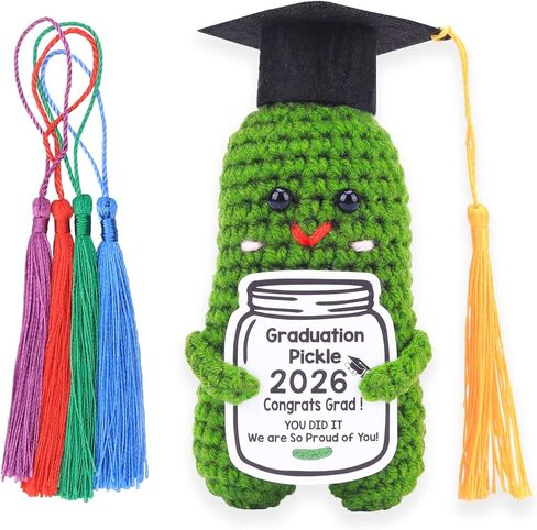 2026 Graduation Gift Emotional Support,Handmade Pickle Doll with Doctoral Hat,Cute Knitted Cucumber Doll with Comes Tassels in 5 in Saudi Arabia
