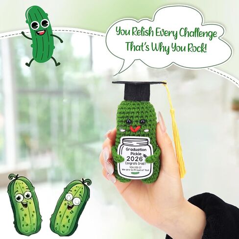 2026 Graduation Gift Emotional Support,Handmade Pickle Doll with Doctoral Hat,Cute Knitted Cucumber Doll with Comes Tassels in 5 in Saudi Arabia