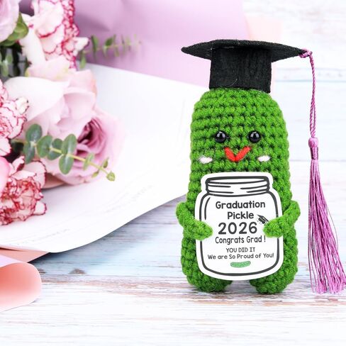 2026 Graduation Gift Emotional Support,Handmade Pickle Doll with Doctoral Hat,Cute Knitted Cucumber Doll with Comes Tassels in 5 in Saudi Arabia