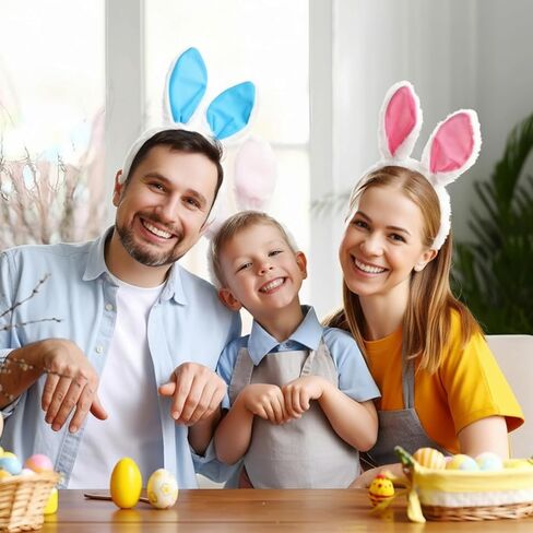 عصابة رأس آذان الأرنب عيد الفصح لطيف من القطيفة على شكل آذان أرنب، عيد الفصح التنكري على شكل أرنب للبالغين باللون الأزرق والوردي in Kuwait