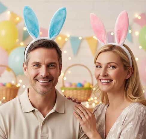 عصابة رأس آذان الأرنب عيد الفصح لطيف من القطيفة على شكل آذان أرنب، عيد الفصح التنكري على شكل أرنب للبالغين باللون الأزرق والوردي in Kuwait