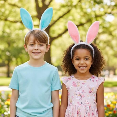 عصابة رأس آذان الأرنب عيد الفصح لطيف من القطيفة على شكل آذان أرنب، عيد الفصح التنكري على شكل أرنب للبالغين باللون الأزرق والوردي in Kuwait