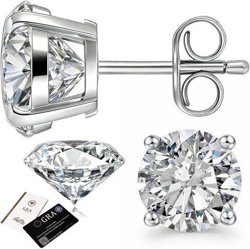 Moissanite Stud Earrings, 0.5CT-2CT 18K White Gold Plated Hypoallergenic Stud Earrings for Women Men, Round Moissanite Earrings Lab Created Diamond Stud Earrings D Color VVS1 in Saudi Arabia