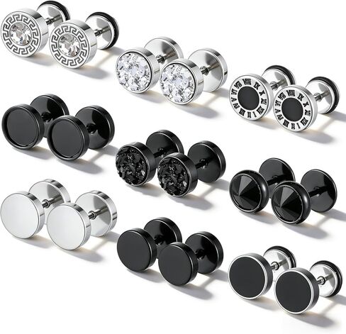 9 Pairs Fake Gauge Earrings, Stainless Steel Stud Earrings Faux Gauge Earring Round Cheater Plug Earring for Men Women in Saudi Arabia
