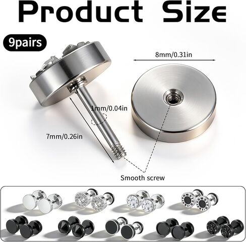 9 Pairs Fake Gauge Earrings, Stainless Steel Stud Earrings Faux Gauge Earring Round Cheater Plug Earring for Men Women in Saudi Arabia