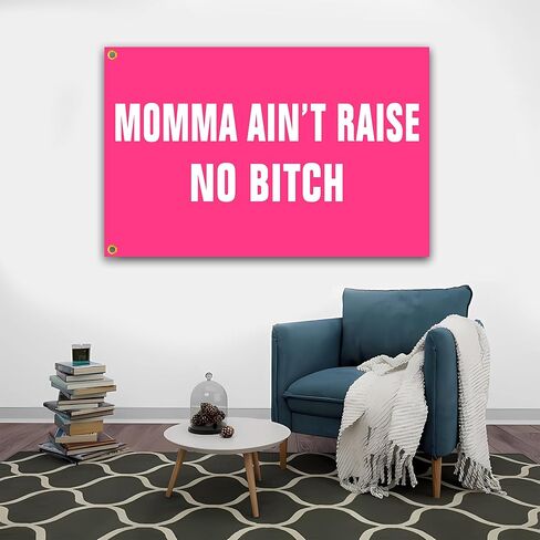 siixoi momma aint رفع لا الكلبة العلم 3x5 قدم مضحك الوردي رجل الكهف جدار العلم لغرفة في سن المراهقة الفتيات غرفة نوم داخلية وكلية النوم جدار ديكور راية نسيج الهدايا in Kuwait