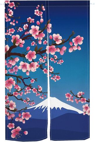 ستارة نورين للمدخل ستائر المدخل اليابانية 33.5 × 59 بوصة ستارة باب جبل فوجي زهر الكرز نوع طويل نسيج الباب مقسم روما ديكورات المنزل in Kuwait