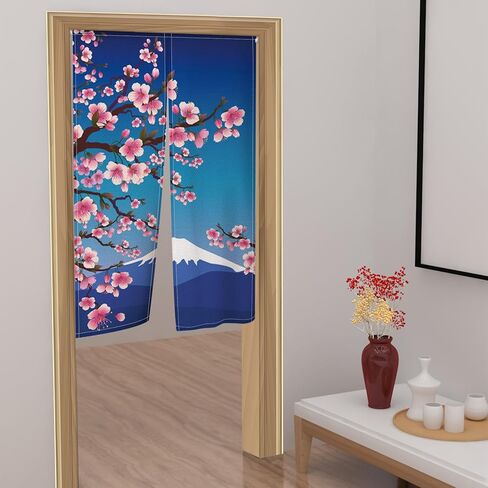 ستارة نورين للمدخل ستائر المدخل اليابانية 33.5 × 59 بوصة ستارة باب جبل فوجي زهر الكرز نوع طويل نسيج الباب مقسم روما ديكورات المنزل in Kuwait