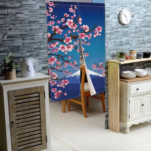 ستارة نورين للمدخل ستائر المدخل اليابانية 33.5 × 59 بوصة ستارة باب جبل فوجي زهر الكرز نوع طويل نسيج الباب مقسم روما ديكورات المنزل in Kuwait