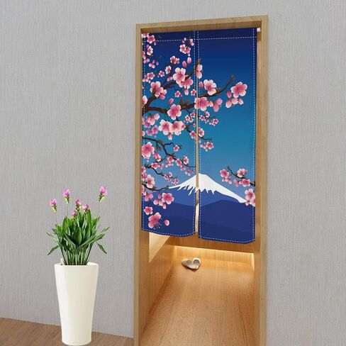 ستارة نورين للمدخل ستائر المدخل اليابانية 33.5 × 59 بوصة ستارة باب جبل فوجي زهر الكرز نوع طويل نسيج الباب مقسم روما ديكورات المنزل in Kuwait