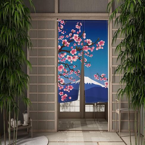 ستارة نورين للمدخل ستائر المدخل اليابانية 33.5 × 59 بوصة ستارة باب جبل فوجي زهر الكرز نوع طويل نسيج الباب مقسم روما ديكورات المنزل in Kuwait