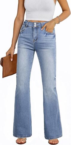 EVALESS Womens Flare Bell Bottom Jeans High Waisted Wide Leg Bootcut Jeans Stretchy Denim Pants in Saudi Arabia