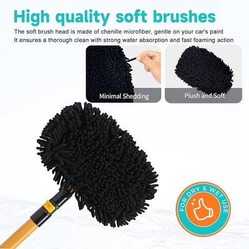 15° Curved Car Cleaning Brush with Telescopic Handle 43" Aluminum Alloy Long Rod Wash Mop for Cleaning RVs, Trucks, Boats in Saudi Arabia