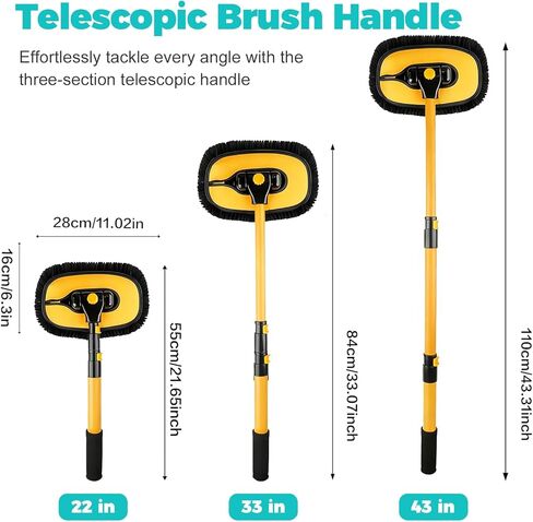 15° Curved Car Cleaning Brush with Telescopic Handle 43" Aluminum Alloy Long Rod Wash Mop for Cleaning RVs, Trucks, Boats in Saudi Arabia