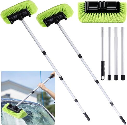 2 Pack 58 Inch Extendable Car Wash Brushes, Soft Bristled Scratch Free Cleaning System with Long Handle, Universal Cleaning Tool Set for Vehicles Home Windows Tires Snow Removal (Green) in Saudi Arabia
