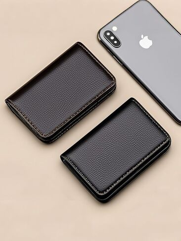 Business Card Holder, Business Card Wallet Leather Business Card Case Pocket Business Name Card Holder with Magnetic Shut, Credit Card ID Case wallet, Coffee in Saudi Arabia