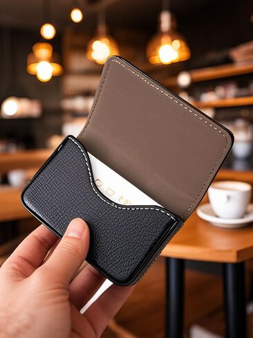 Business Card Holder, Business Card Wallet Leather Business Card Case Pocket Business Name Card Holder with Magnetic Shut, Credit Card ID Case wallet, Coffee in Saudi Arabia