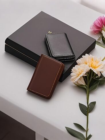 Business Card Holder, Business Card Wallet Leather Business Card Case Pocket Business Name Card Holder with Magnetic Shut, Credit Card ID Case wallet, Coffee in Saudi Arabia