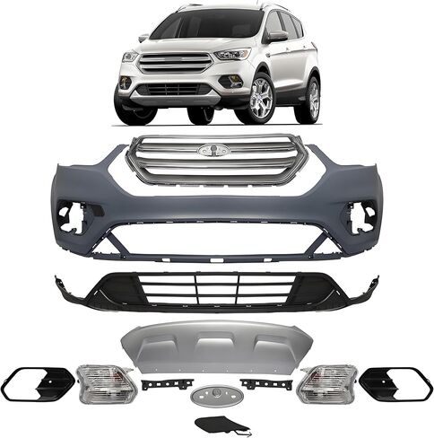 PENSUN Front Bumper Cover Kit for Ford Escape 2017-2019-S SE SEL - Front Bumper Body Kit with Grille, Lower Valance Skid Plate & Fog lights Kit in Saudi Arabia